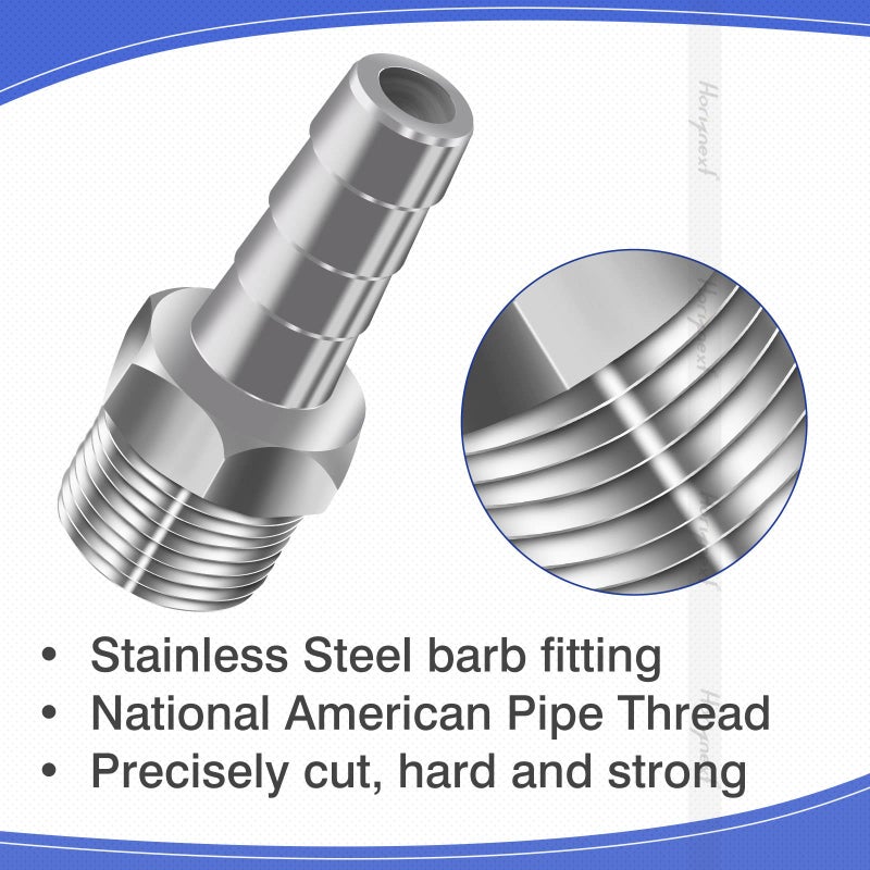 Horiznext 304 Stainless Steel 1/2" Barb Hose to 1/2 NPT Home Brew pipe barbed nipple Fitting. Pack of 4 - Image 4